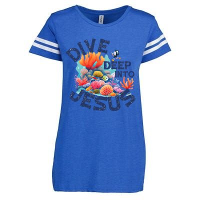 Dive Deep Into Jesus Vacation Bible School Enza Ladies Jersey Football T-Shirt