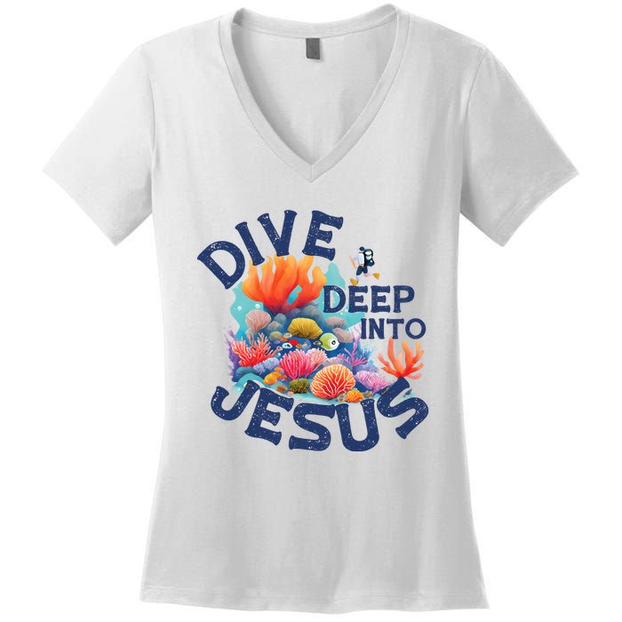 Dive Deep Into Jesus Vacation Bible School Women's V-Neck T-Shirt