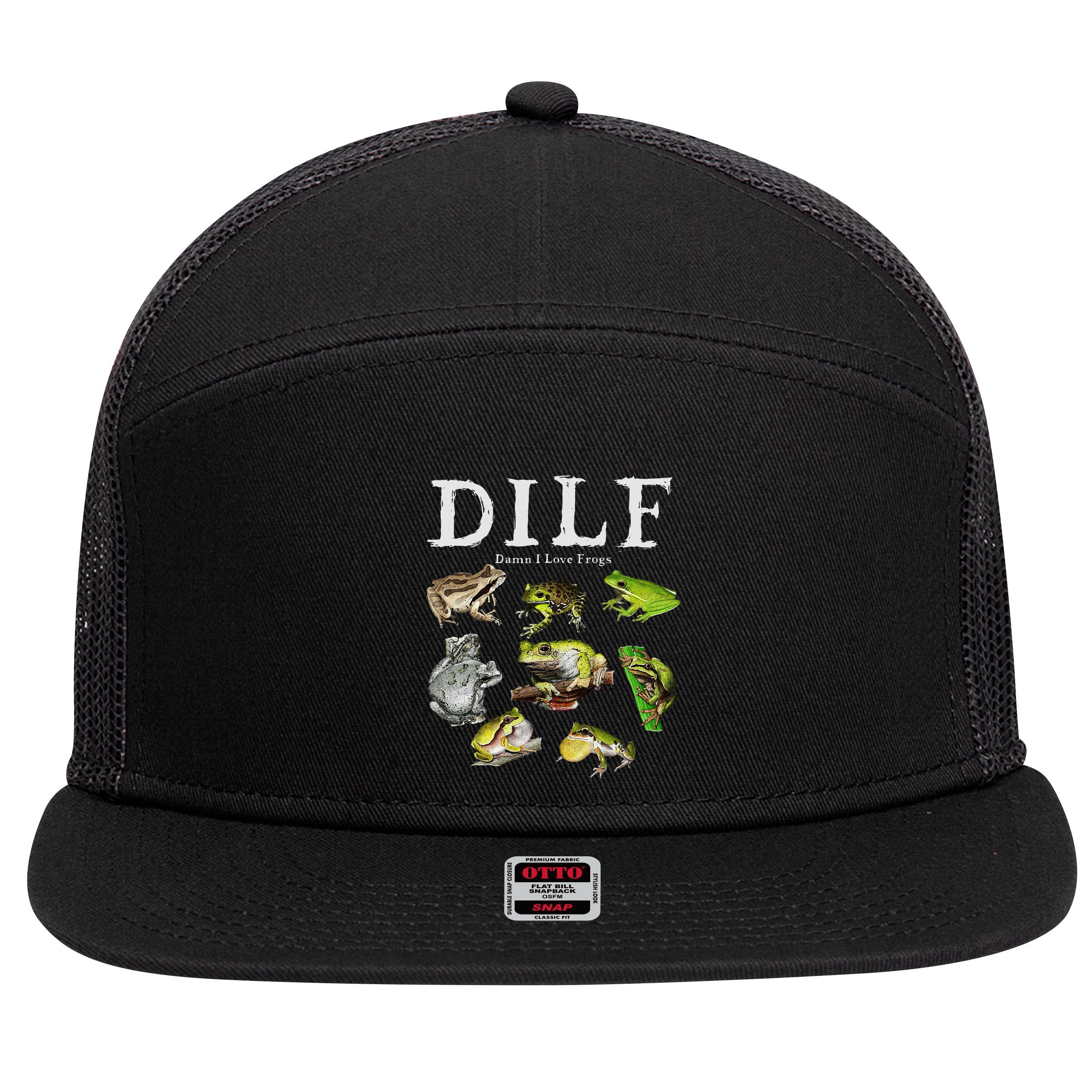 Dilf Damn I Love Frogs Frog Species Graphic 7 Panel Mesh Trucker Snapback Hat