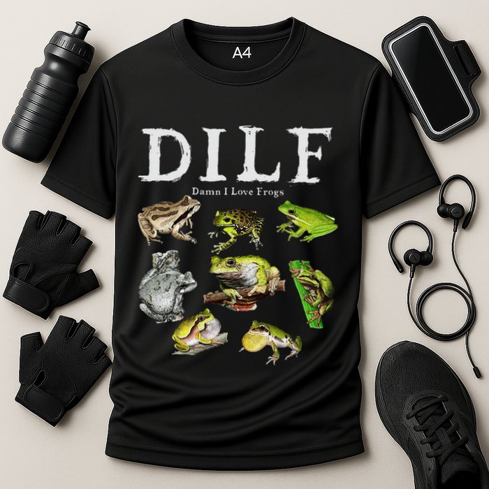 Dilf Damn I Love Frogs Frog Species Graphic Cooling Performance Crew T-Shirt