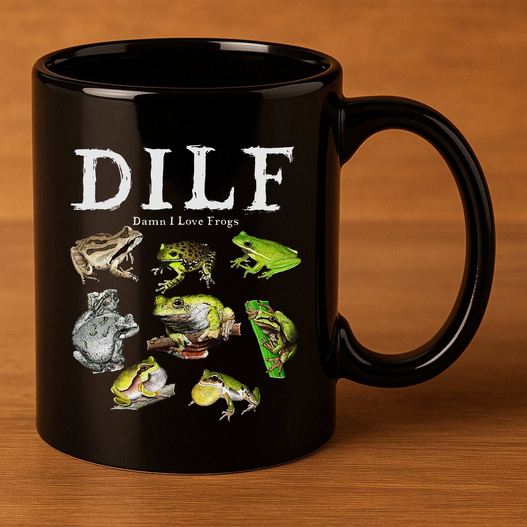Dilf Damn I Love Frogs Frog Species Graphic 11oz C Handle Ceramic Mug