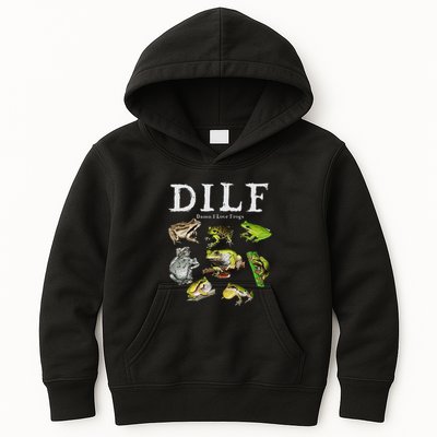 Dilf Damn I Love Frogs Frog Species Graphic Kids Hoodie