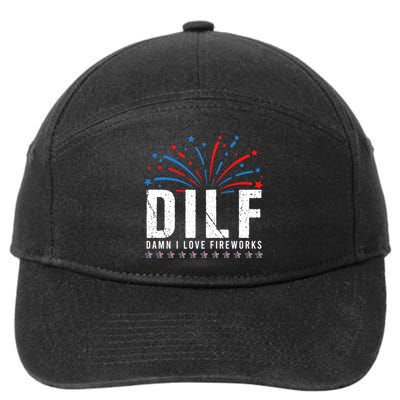 DILF Damn I Love Fireworks Funny Fourth Of July 4th Of July 7-Panel Snapback Hat