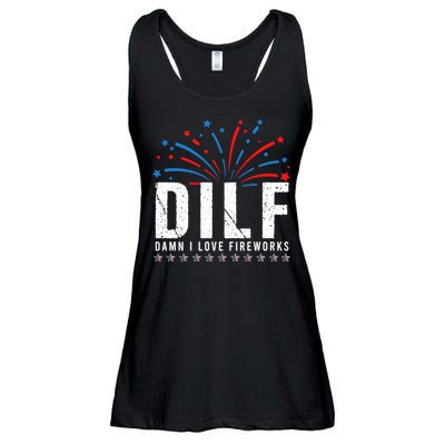 DILF Damn I Love Fireworks Funny Fourth Of July 4th Of July Ladies Essential Flowy Tank