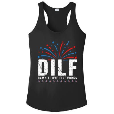 DILF Damn I Love Fireworks Funny Fourth Of July 4th Of July Ladies PosiCharge Competitor Racerback Tank