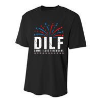 DILF Damn I Love Fireworks Funny Fourth Of July 4th Of July Youth Performance Sprint T-Shirt