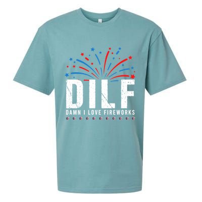 DILF Damn I Love Fireworks Funny Fourth Of July 4th Of July Sueded Cloud Jersey T-Shirt