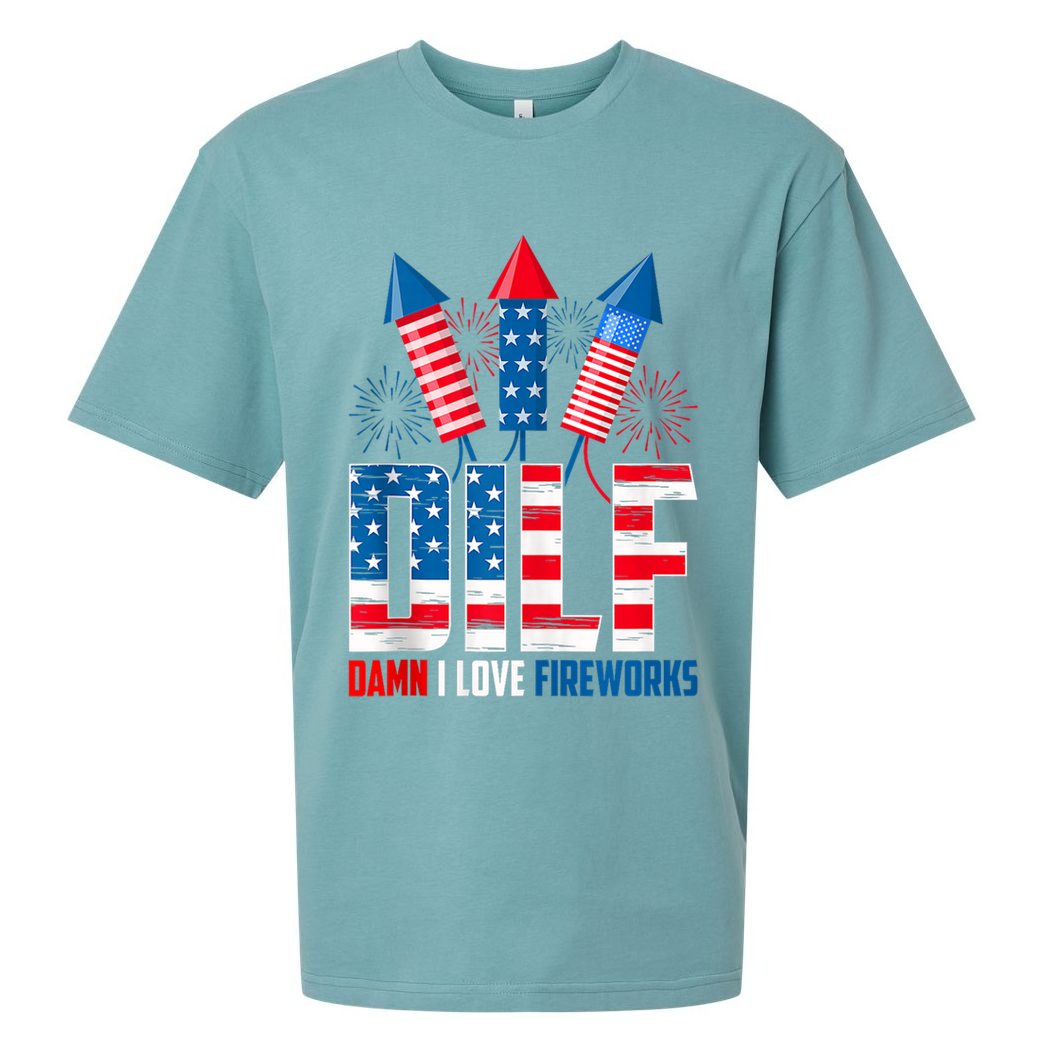 Dilf Damn I Love Fireworks Funny Patriotic America Freedom Sueded Cloud Jersey T-Shirt