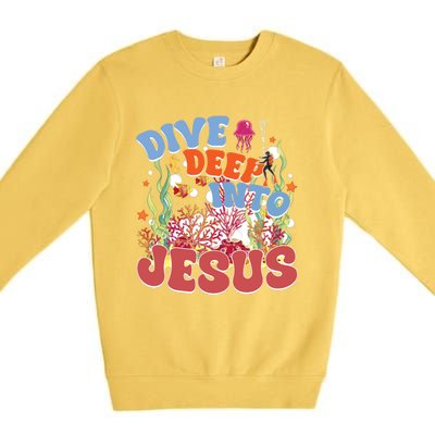 Dive Deep Into Jesus Scuba Vbs 2024 Christian Camp Gift Premium Crewneck Sweatshirt