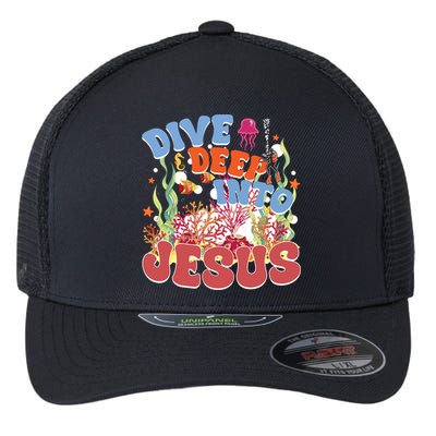 Dive Deep Into Jesus Scuba Vbs 2024 Christian Camp Gift Flexfit Unipanel Trucker Cap