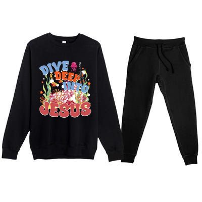 Dive Deep Into Jesus Scuba Vbs 2024 Christian Camp Gift Premium Crewneck Sweatsuit Set