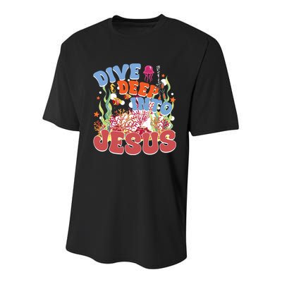 Dive Deep Into Jesus Scuba Vbs 2024 Christian Camp Gift Youth Performance Sprint T-Shirt