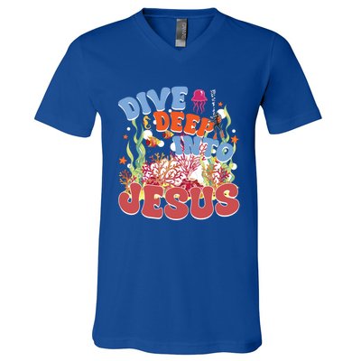 Dive Deep Into Jesus Scuba Vbs 2024 Christian Camp Gift V-Neck T-Shirt