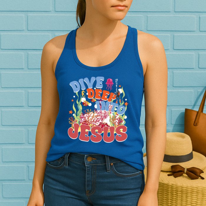 Dive Deep Into Jesus Scuba Vbs 2024 Christian Camp Gift Womens Tank Top
