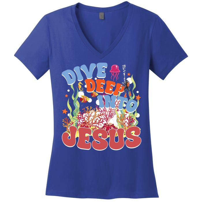 Dive Deep Into Jesus Scuba Vbs 2024 Christian Camp Gift Women's V-Neck T-Shirt