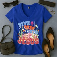 Dive Deep Into Jesus Scuba Vbs 2024 Christian Camp Gift Women's V-Neck T-Shirt