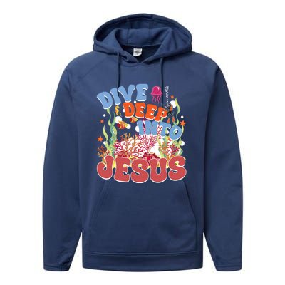 Dive Deep Into Jesus Scuba Vbs 2024 Christian Camp Gift Performance Fleece Hoodie