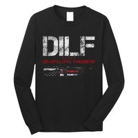 DILF Damn I Love Firearms Vintage Gun American Flag Long Sleeve Shirt