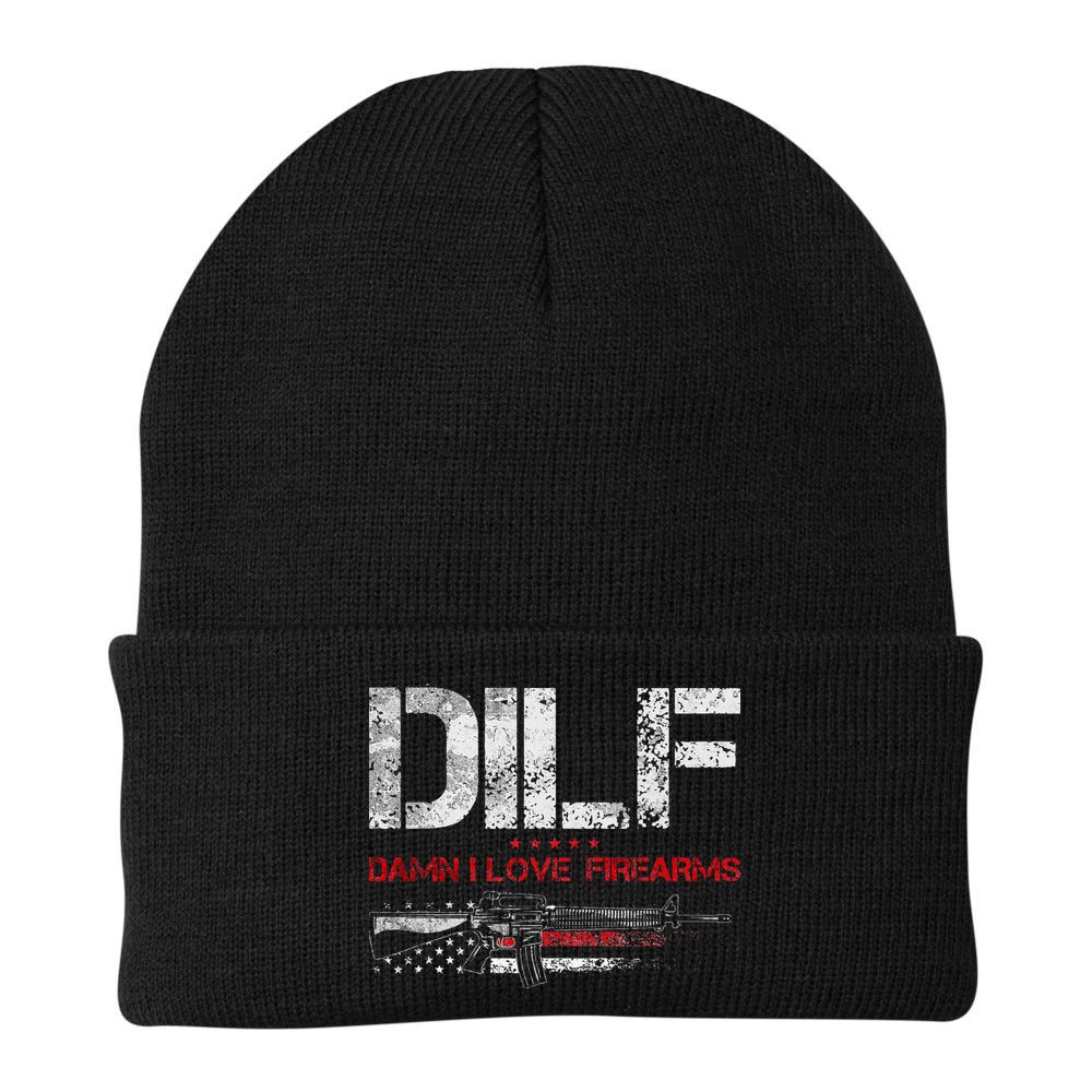 DILF Damn I Love Firearms Vintage Gun American Flag Beanie