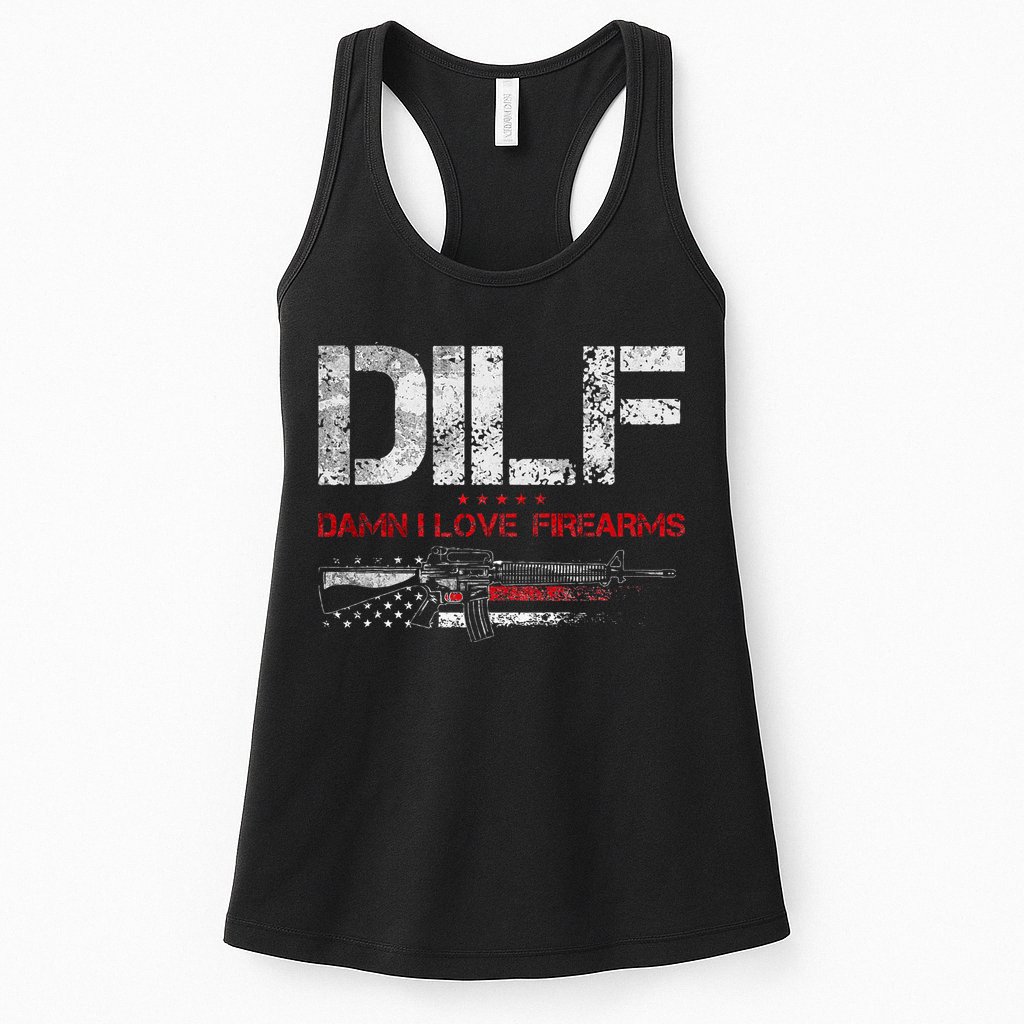 DILF Damn I Love Firearms Vintage Gun American Flag Womens Tank Top
