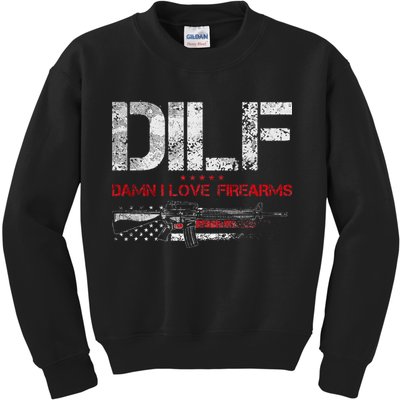DILF Damn I Love Firearms Vintage Gun American Flag Kids Sweatshirt