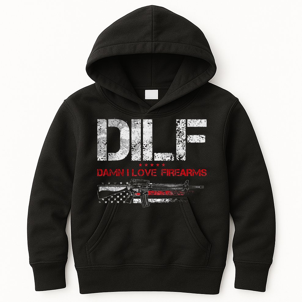 DILF Damn I Love Firearms Vintage Gun American Flag Kids Hoodie