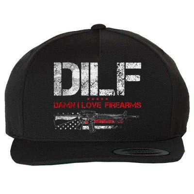 DILF Damn I Love Firearms Vintage Gun American Flag Wool Snapback Cap