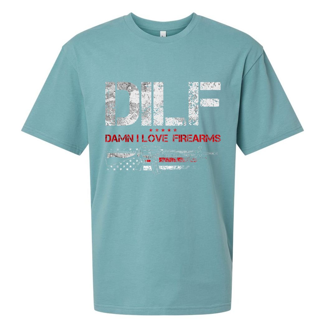 DILF Damn I Love Firearms Vintage Gun American Flag Sueded Cloud Jersey T-Shirt