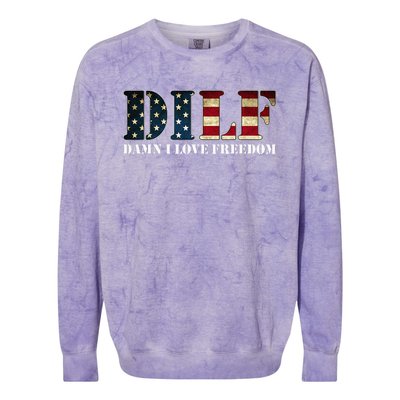 Dilf Damn I Love Freedom Funny Patriotic Usa Flag Colorblast Crewneck Sweatshirt