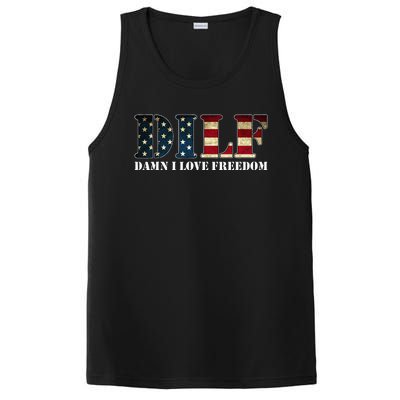 Dilf Damn I Love Freedom Funny Patriotic Usa Flag PosiCharge Competitor Tank