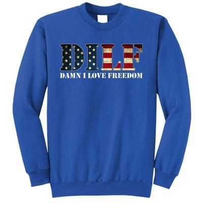 Dilf Damn I Love Freedom Funny Patriotic Usa Flag Sweatshirt