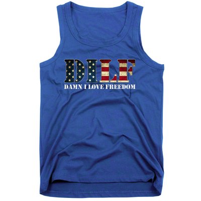 Dilf Damn I Love Freedom Funny Patriotic Usa Flag Tank Top