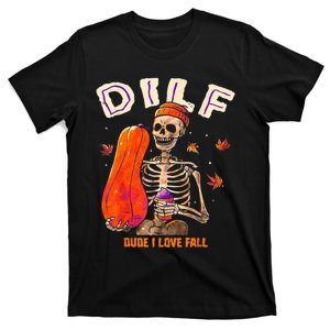 Dilf Dude I Love Fall Skeleton Pumpkin Halloween Customs T-Shirt