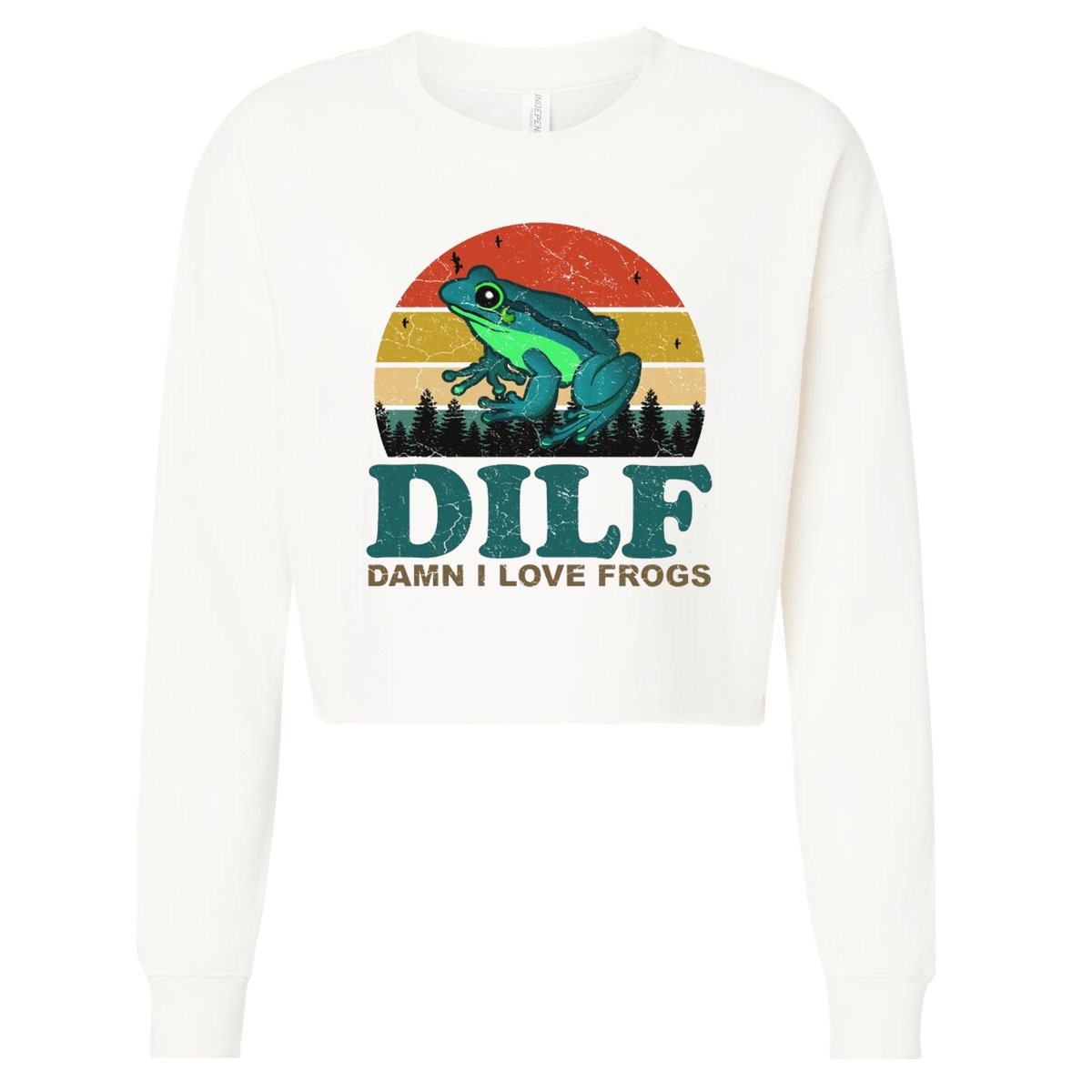DILF Damn I Love Frogs Cropped Pullover Crew