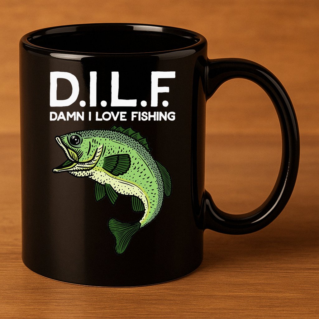 D.I.L.F Damn I love Fishing 11oz C Handle Ceramic Mug