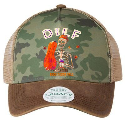 Dilf Dude I Love Fall Skeleton Pumpkin Halloween Customs Legacy Tie Dye Trucker Hat