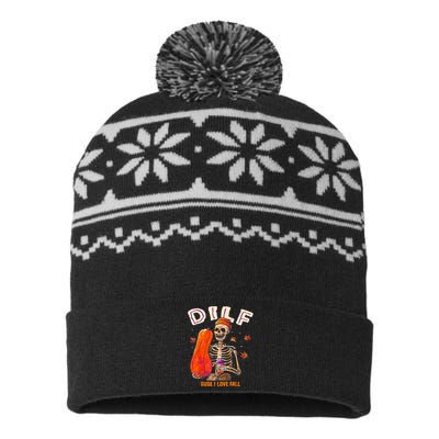 Dilf Dude I Love Fall Skeleton Pumpkin Halloween Customs USA-Made Snowflake Beanie