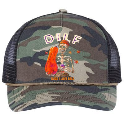 Dilf Dude I Love Fall Skeleton Pumpkin Halloween Customs Retro Rope Trucker Hat Cap