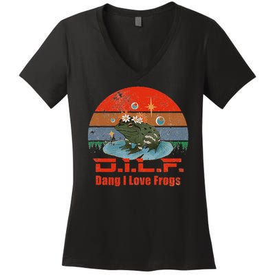 D.i.l.f. Dang I Love Frogs Funny Frog Animal Lover Women's V-Neck T-Shirt