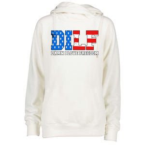 Dilf Damn I Love Freedom Womens Funnel Neck Pullover Hood