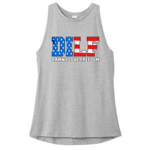 Dilf Damn I Love Freedom Ladies PosiCharge Tri-Blend Wicking Tank