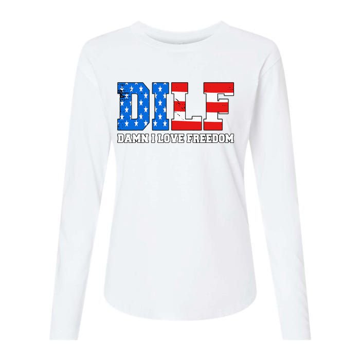 Dilf Damn I Love Freedom Womens Cotton Relaxed Long Sleeve T-Shirt