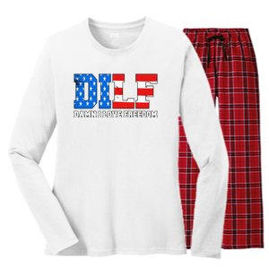 Dilf Damn I Love Freedom Women's Long Sleeve Flannel Pajama Set 