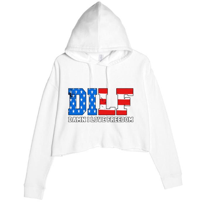 Dilf Damn I Love Freedom Crop Fleece Hoodie