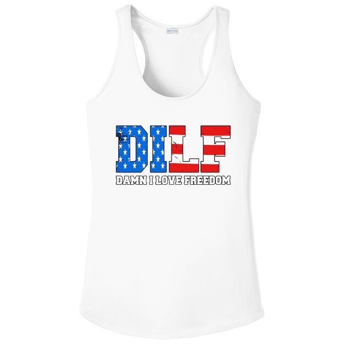 Dilf Damn I Love Freedom Ladies PosiCharge Competitor Racerback Tank