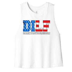 Dilf Damn I Love Freedom Women's Racerback Cropped Tank