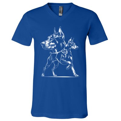 Dober Dog In Proud Pose In Cool Style On Chest Cool Gift V-Neck T-Shirt