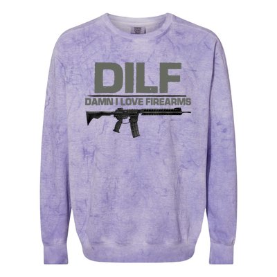 DILF Damn I Love Firearms Funny Colorblast Crewneck Sweatshirt