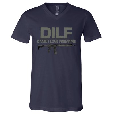 DILF Damn I Love Firearms Funny V-Neck T-Shirt