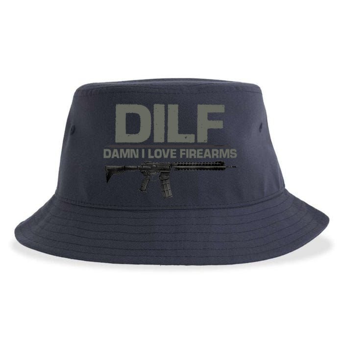 DILF Damn I Love Firearms Funny Sustainable Bucket Hat